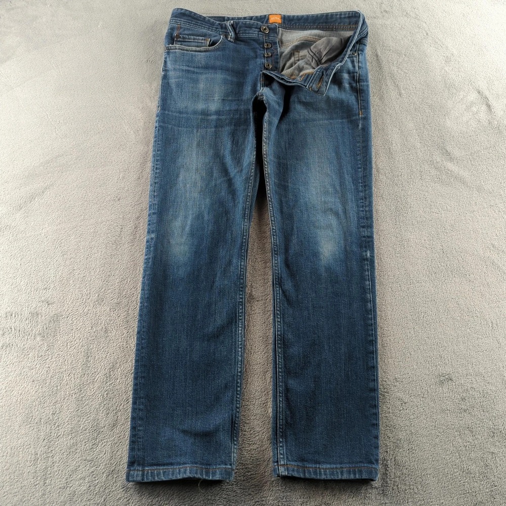 Hugo Boss Orange Jeans Mens 35 Blue Straight Button Fly Stretch Denim Pants